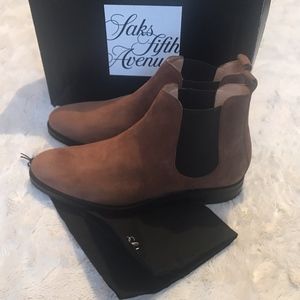 NEW Saks Fifth Avenue SUEDE CHELSEA COGNAC BOOTS